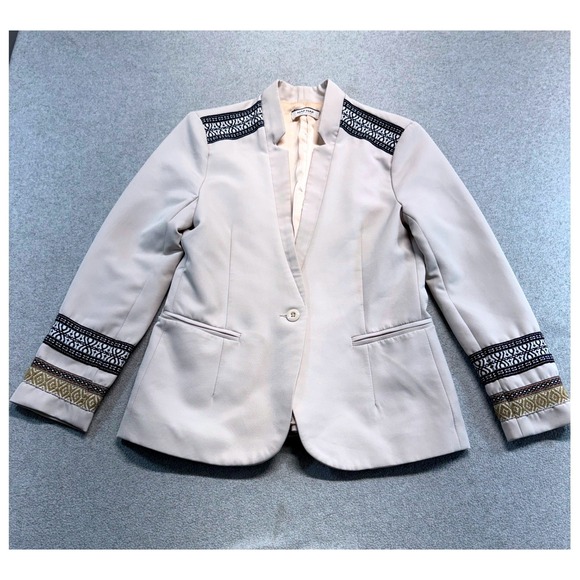 NAF NAF Jackets & Blazers - Naf Naf Blazer Womens Small Cream Embroidered Shoulder Cuff Single Button Jacket